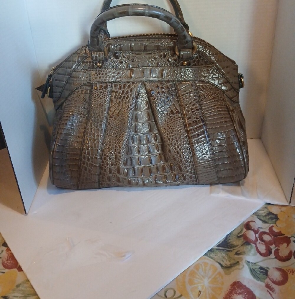 Brahmin Taupe Croc-Embossed Top-Handle Satchel - Picture 3 of 9